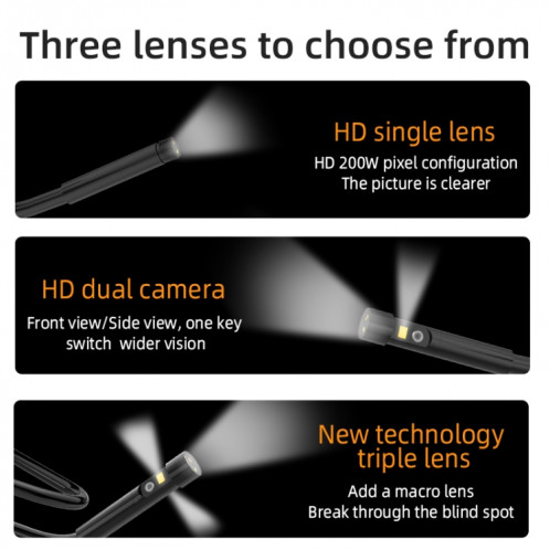 Endoscope industriel T23 à trois lentilles de 7,9 mm, écran de 7 pouces, spécification : tube de 1 m SH4701499-014